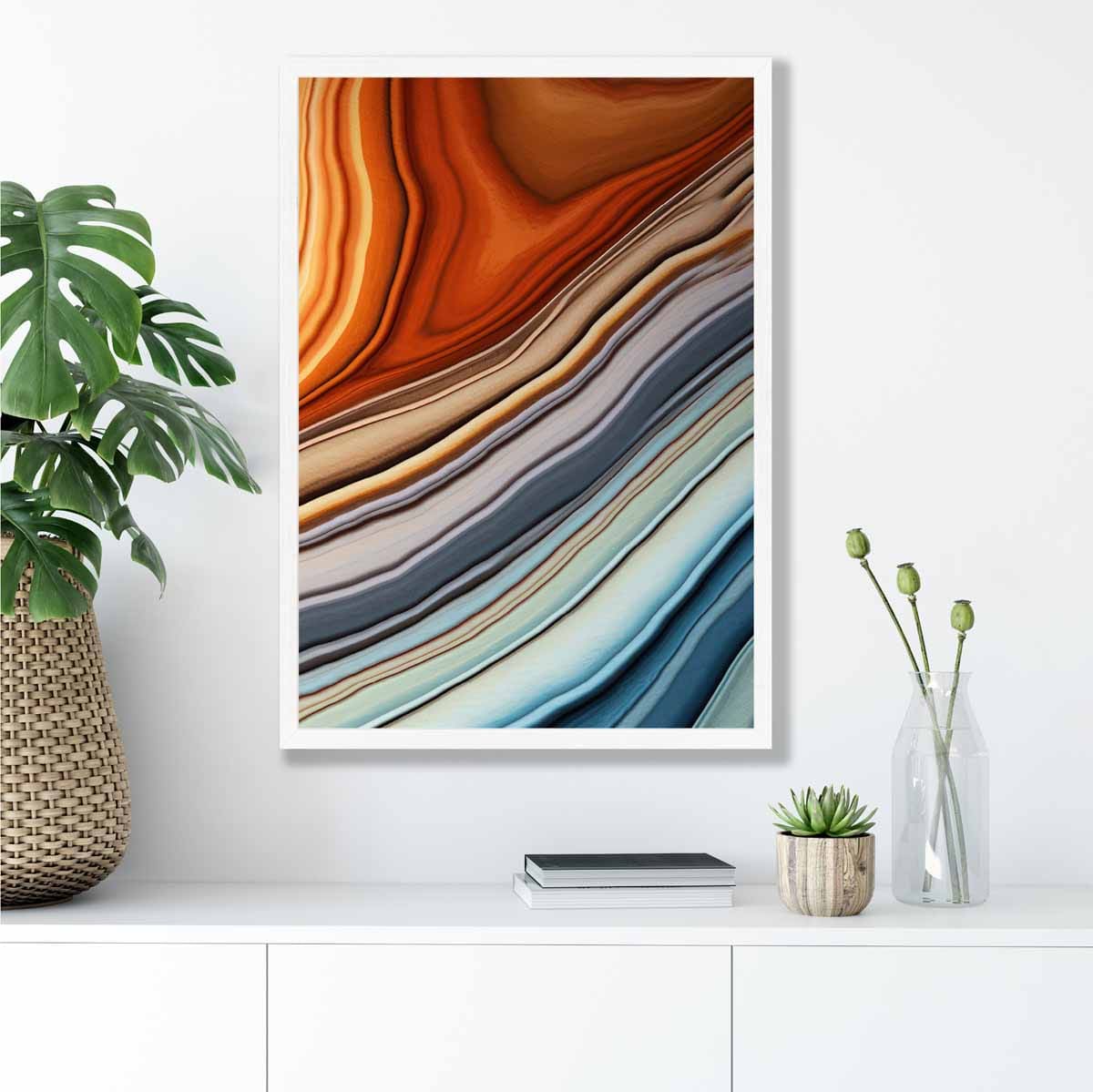 Abstrakter Fluid-Art-Druck Blau und Orange Nr. 3