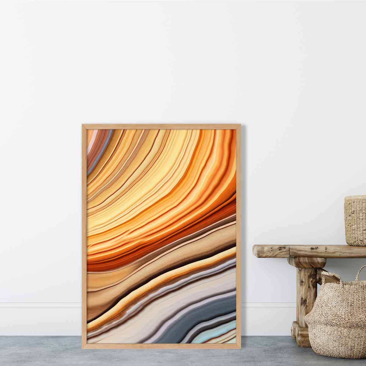 Abstrakter Fluid-Art-Druck Blau und Orange Nr. 4