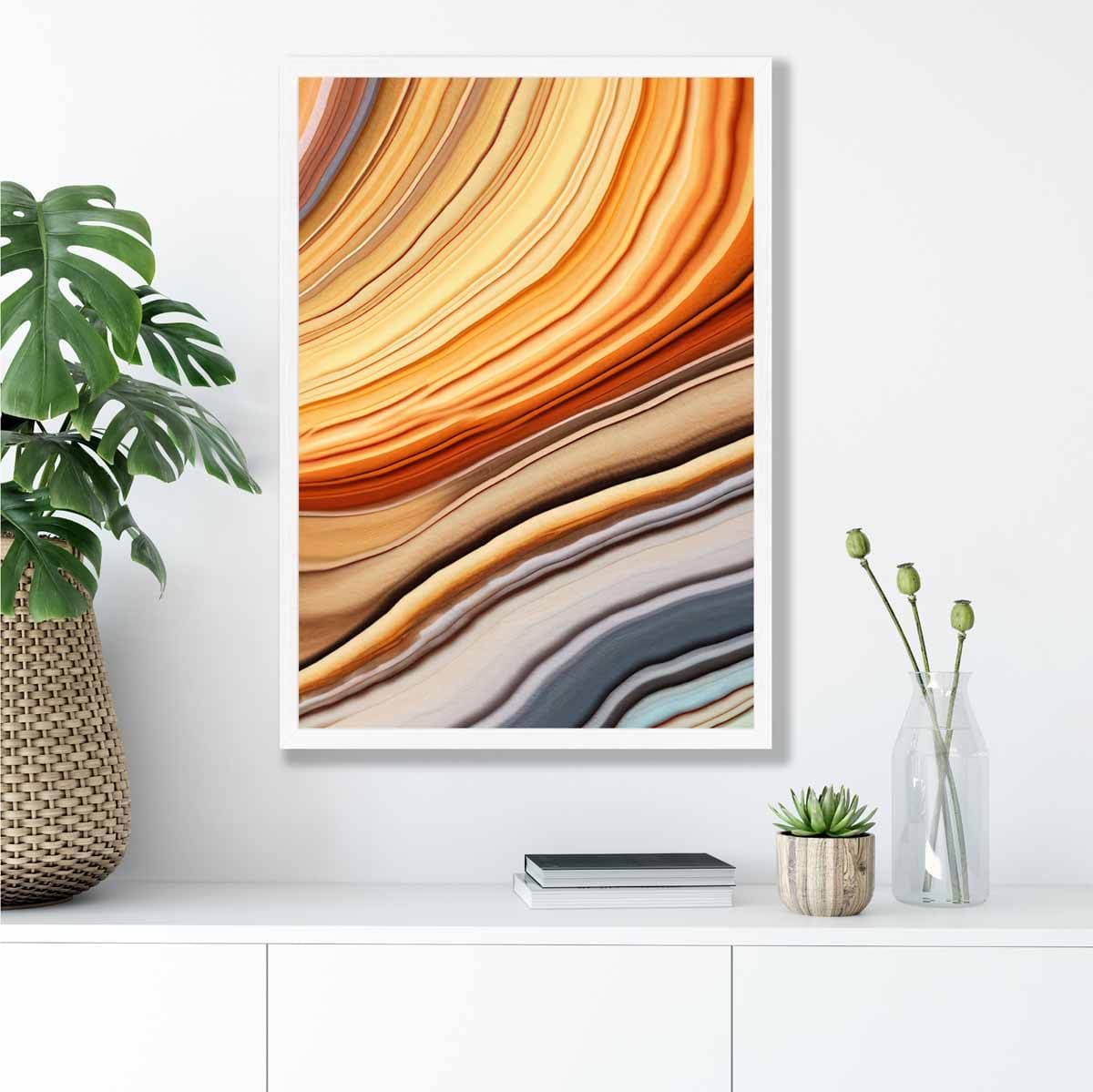Abstrakter Fluid-Art-Druck Blau und Orange Nr. 4