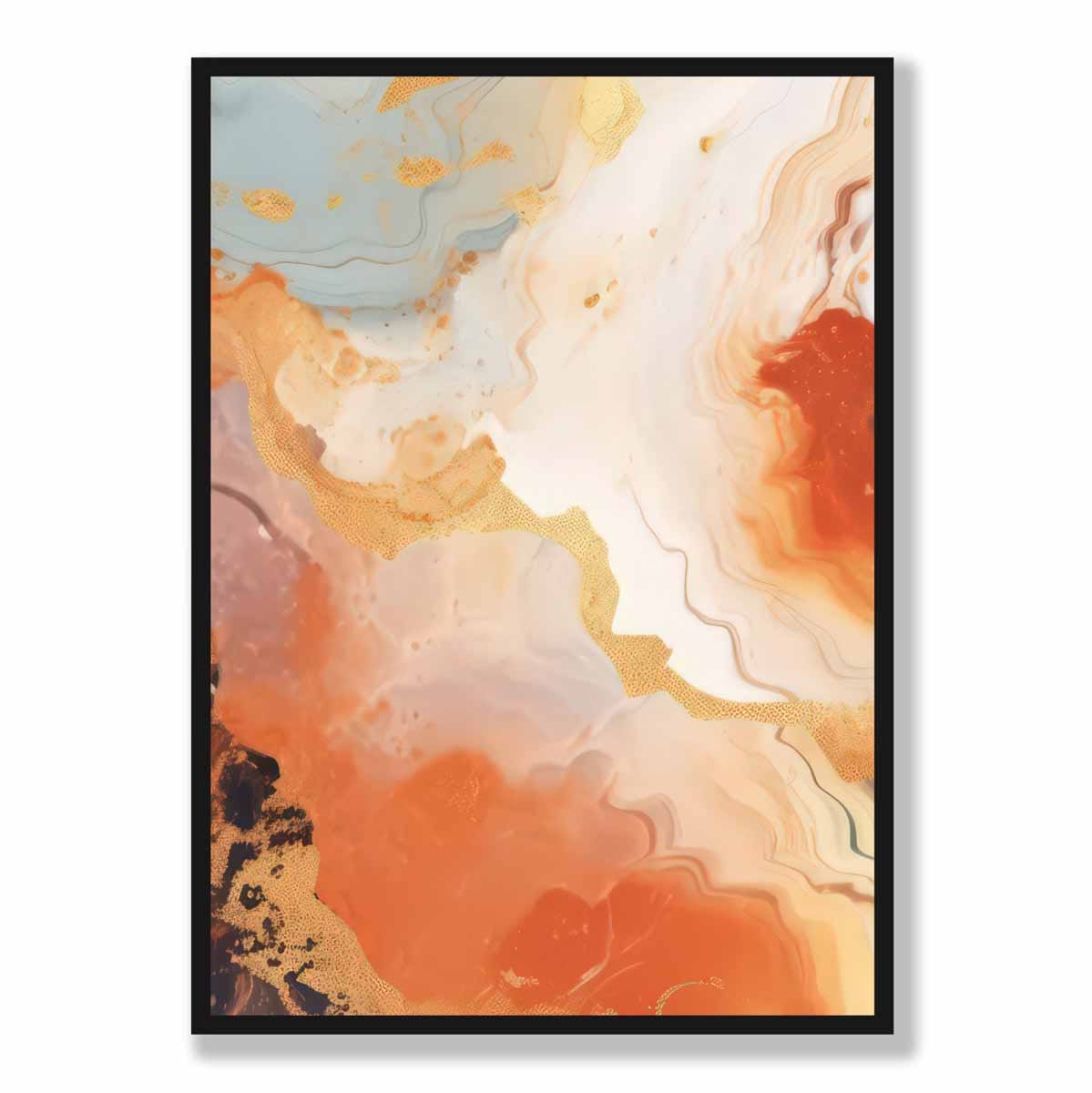 Abstraktes Gemälde, Fluid-Art-Druck, Orange, Grau und Gold Nr. 5