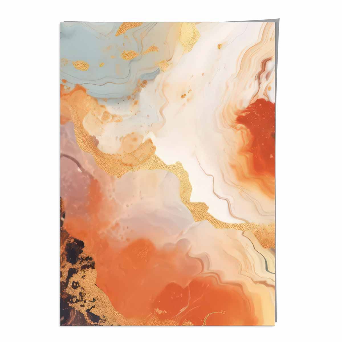 Abstraktes Gemälde, Fluid-Art-Druck, Orange, Grau und Gold Nr. 5