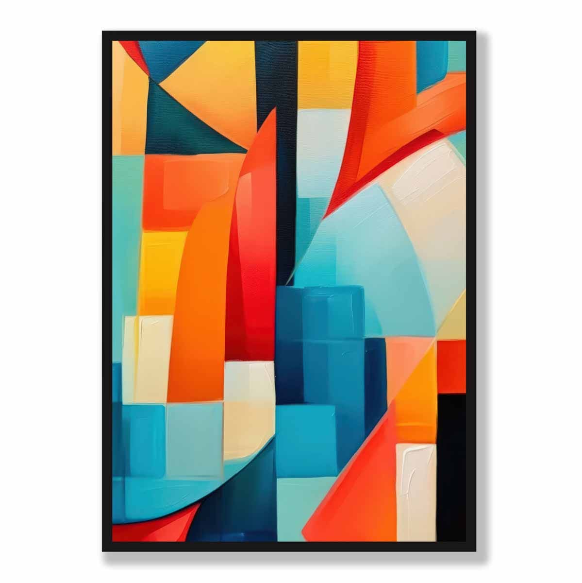 Abstraktes Gemälde, Kunstdruck mit farbenfrohen Formen, Blau, Rot und Gelb Nr. 1