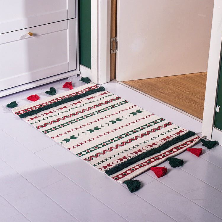 Flachgewebter Läuferteppich mit nordischem Weihnachtsmuster, Quasten und Baumwollmix Brehn