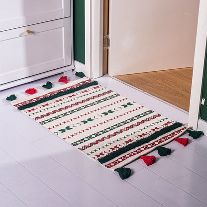 Flachgewebter Läuferteppich mit nordischem Weihnachtsmuster, Quasten und Baumwollmix Brehn