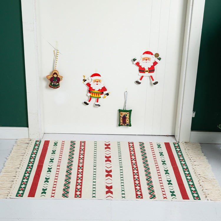 Flachgewebter Läuferteppich mit nordischem Weihnachtsmuster, Quasten und Baumwollmix Brehn