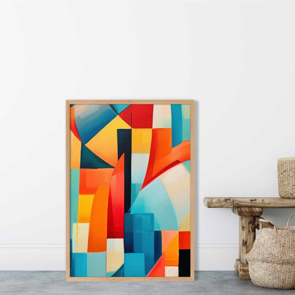 Abstraktes Gemälde, farbige Formen, Kunstdruck, Blau, Rot und Gelb Nr. 2