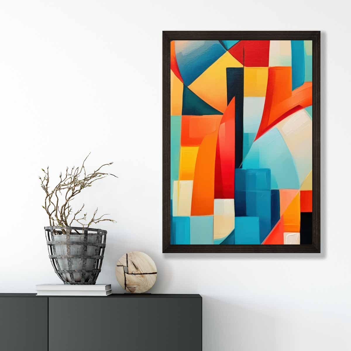 Abstraktes Gemälde, farbige Formen, Kunstdruck, Blau, Rot und Gelb Nr. 2