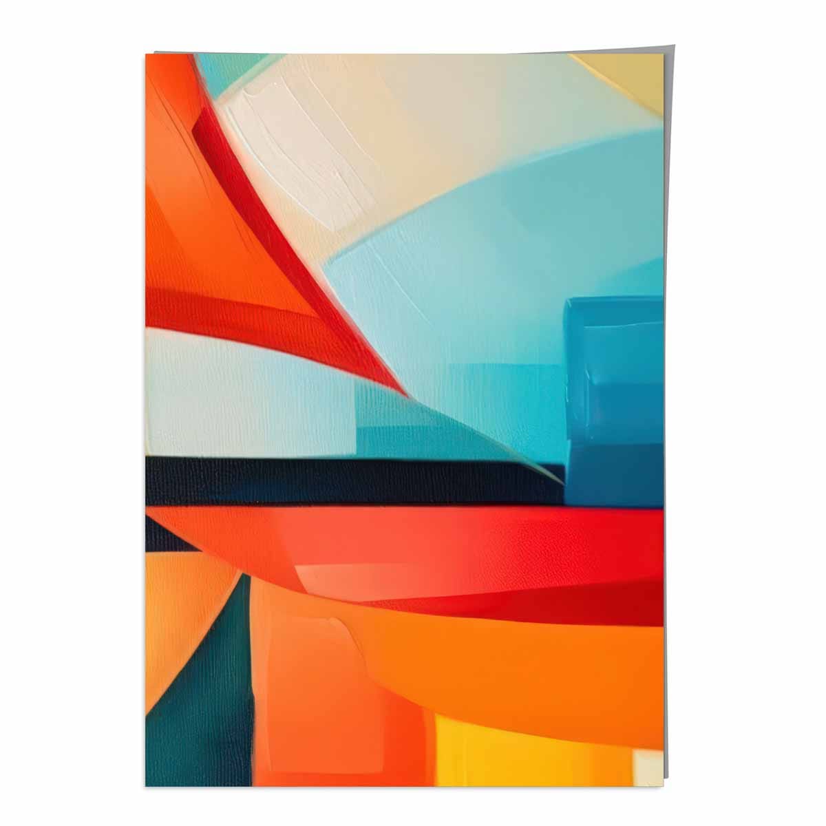 Abstraktes Gemälde, Kunstdruck mit farbenfrohen Formen, Blau, Rot und Orange Nr. 2