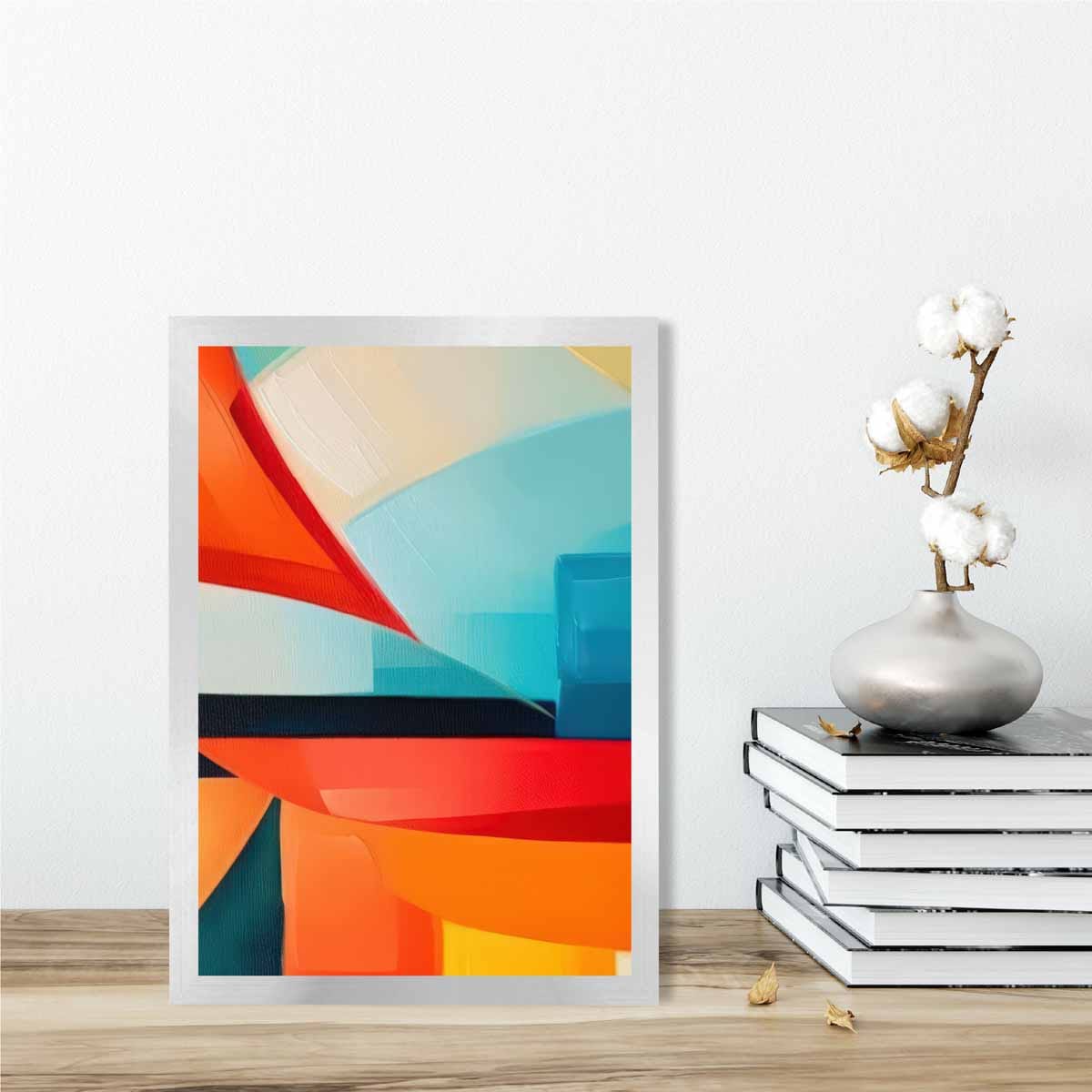 Abstraktes Gemälde, Kunstdruck mit farbenfrohen Formen, Blau, Rot und Orange Nr. 2