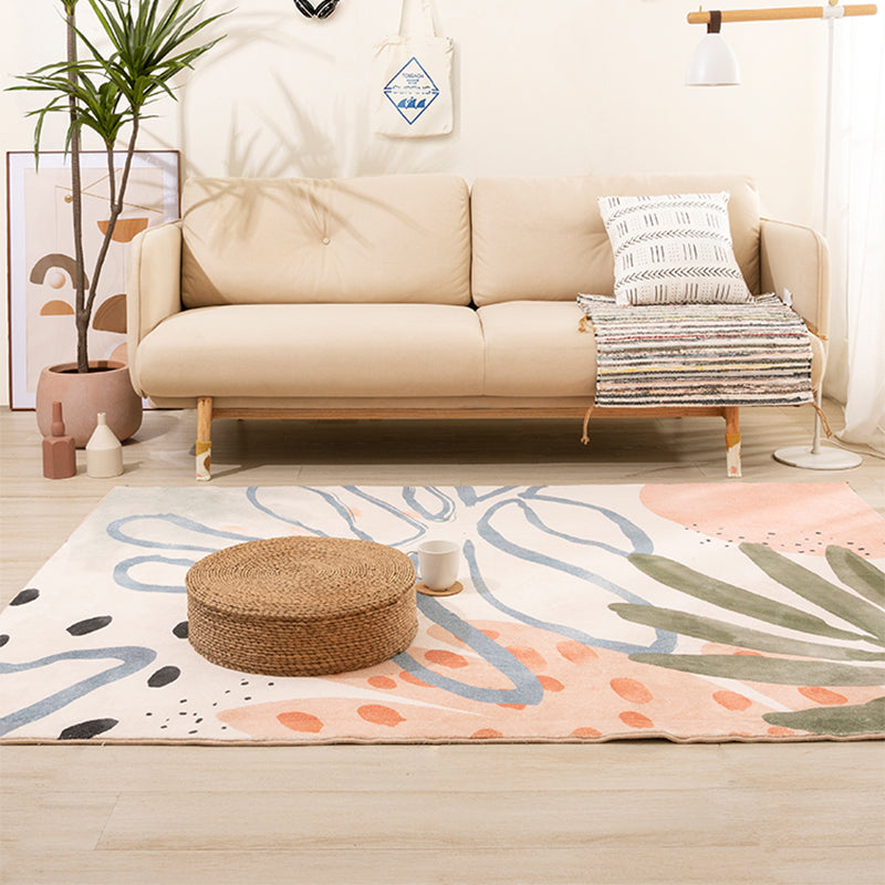 Brehn | Nordic Palm Leaf Drawing Tapijt Wit Polypropeen Tapijt Huisdiervriendelijk Vlekbestendig Antislip Achterkant Tapijt voor Meisjeskamer