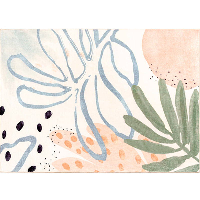 Brehn | Nordic Palm Leaf Drawing Tapijt Wit Polypropeen Tapijt Huisdiervriendelijk Vlekbestendig Antislip Achterkant Tapijt voor Meisjeskamer