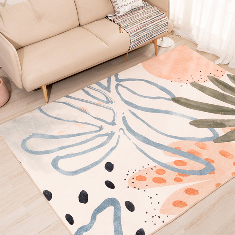 Brehn | Nordic Palm Leaf Drawing Tapijt Wit Polypropeen Tapijt Huisdiervriendelijk Vlekbestendig Antislip Achterkant Tapijt voor Meisjeskamer