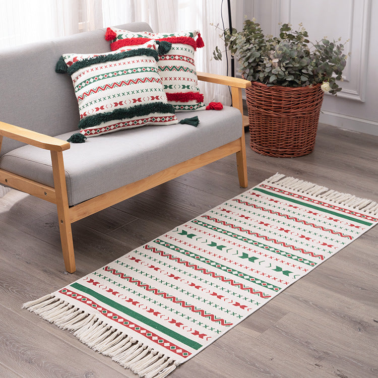 Flachgewebter Läuferteppich mit nordischem Weihnachtsmuster, Quasten und Baumwollmix Brehn