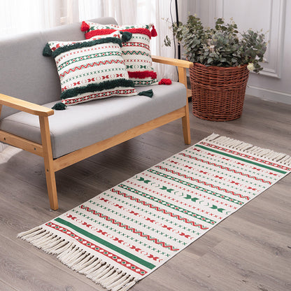 Flachgewebter Läuferteppich mit nordischem Weihnachtsmuster, Quasten und Baumwollmix Brehn