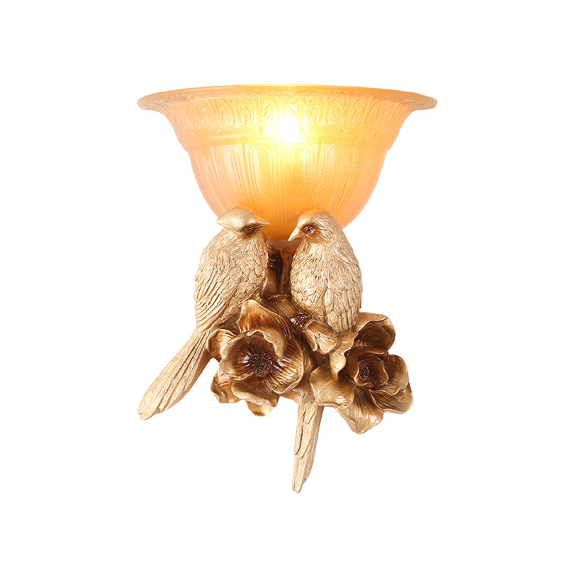 Brehn | Frosted Glass Flared Wall Light Fixture Antique 1 Light Flur Wandleuchte mit Gold Vogel Dekoration