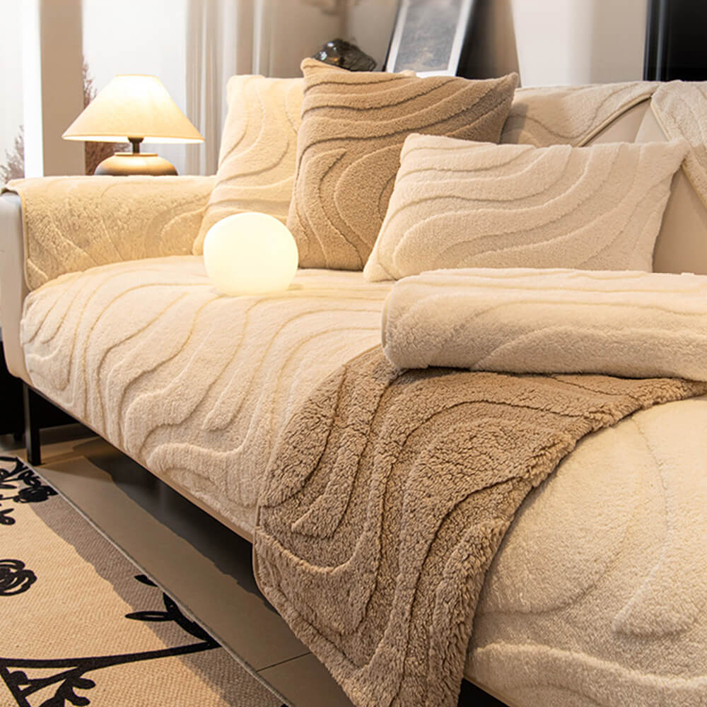 Warme Plüsch Kurvige Jacquard Rutschfeste Sofa-Schutzhülle | Brehn