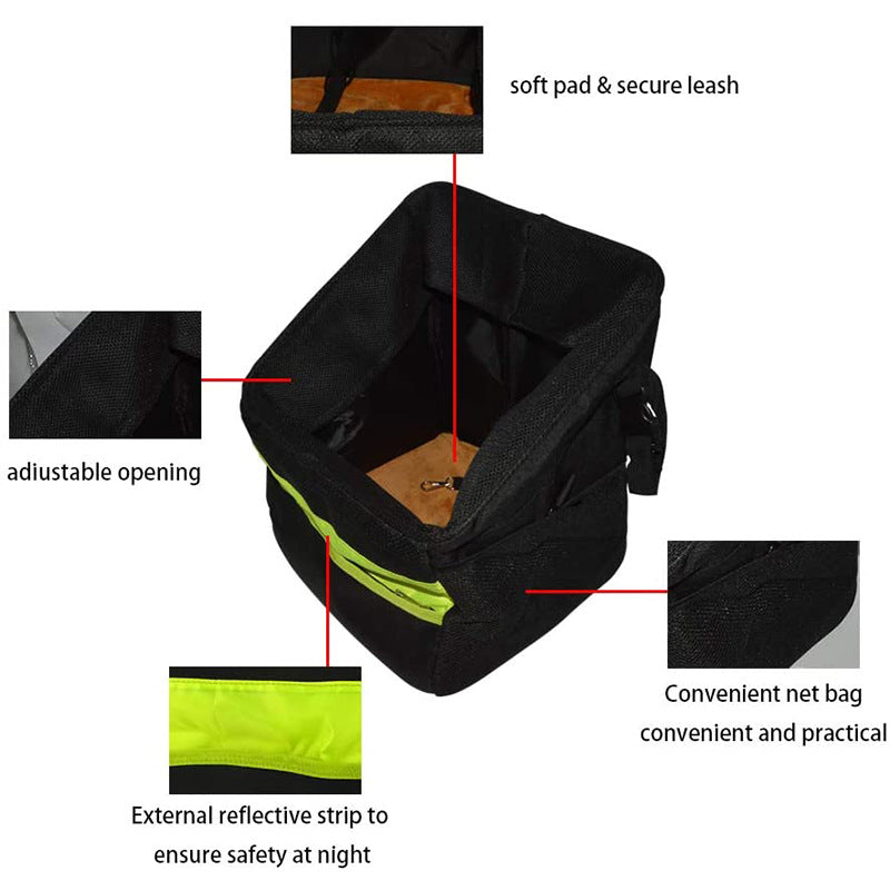 front-mount urban bike tierträgertasche mit hochsichtbarem Streifen gepolsterten Schaumwänden Schnellverschluss-Halterung und interner Sicherheitsleine Brehn
