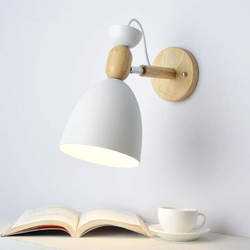 Schwenkshade Kinderzimmer Wandlampe Metall 1 Glühbirne Macaron Lesewandlicht mit Holzdeko | Brehn