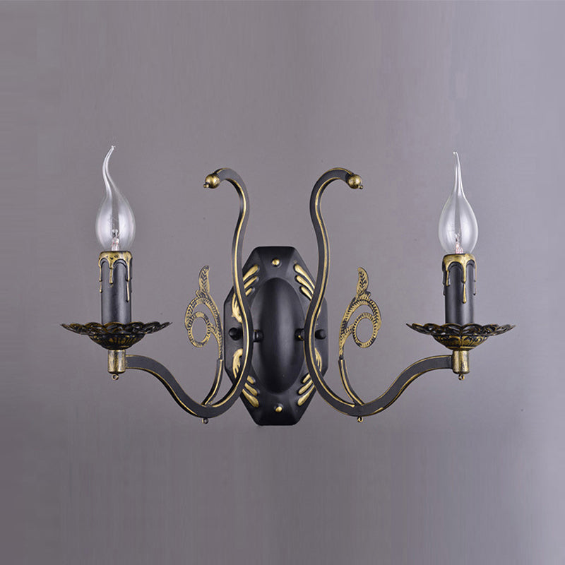 Brehn | Kandelaar Woonkamer Wandlamp Retro Metaal 1/2-Licht Zwarte Wandgemonteerde Lamp