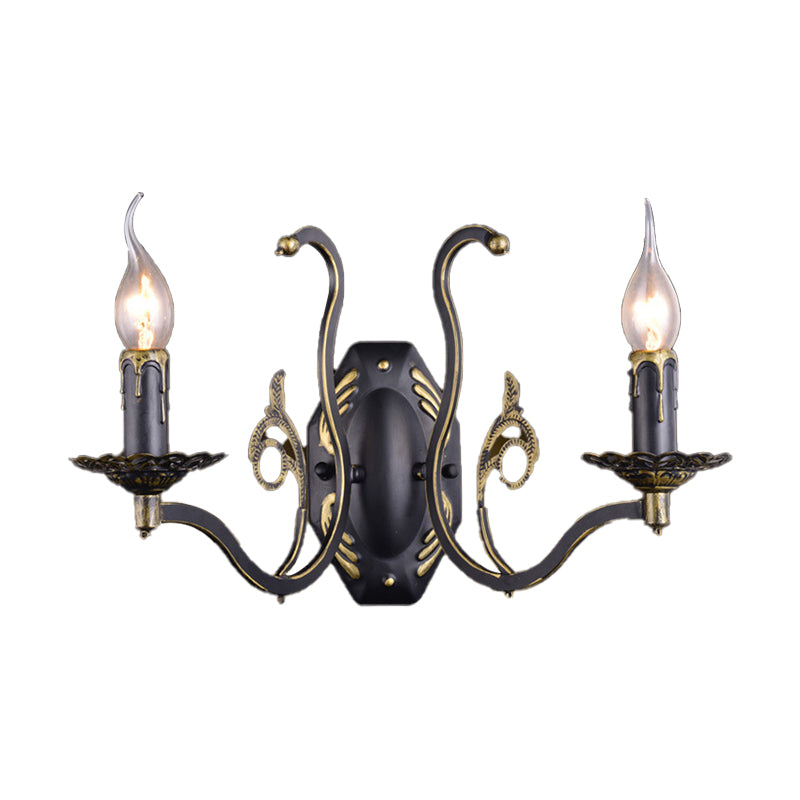 Brehn | Kandelaar Woonkamer Wandlamp Retro Metaal 1/2-Licht Zwarte Wandgemonteerde Lamp
