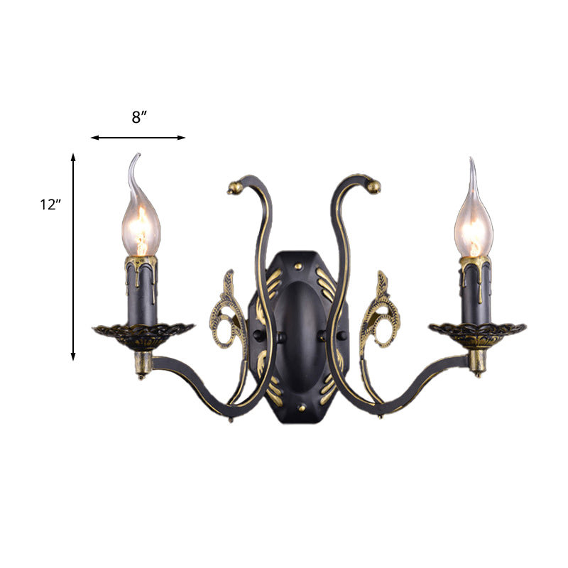 Brehn | Kandelaar Woonkamer Wandlamp Retro Metaal 1/2-Licht Zwarte Wandgemonteerde Lamp