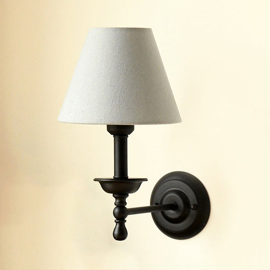 1 Leichte Metall-Wandlampe Traditionell Grau-Blau/Weiße Stoffkonus-Schirm Schlafzimmer Wandleuchte | Brehn