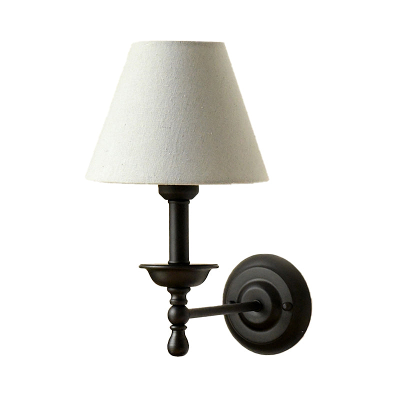 1 Leichte Metall-Wandlampe Traditionell Grau-Blau/Weiße Stoffkonus-Schirm Schlafzimmer Wandleuchte | Brehn