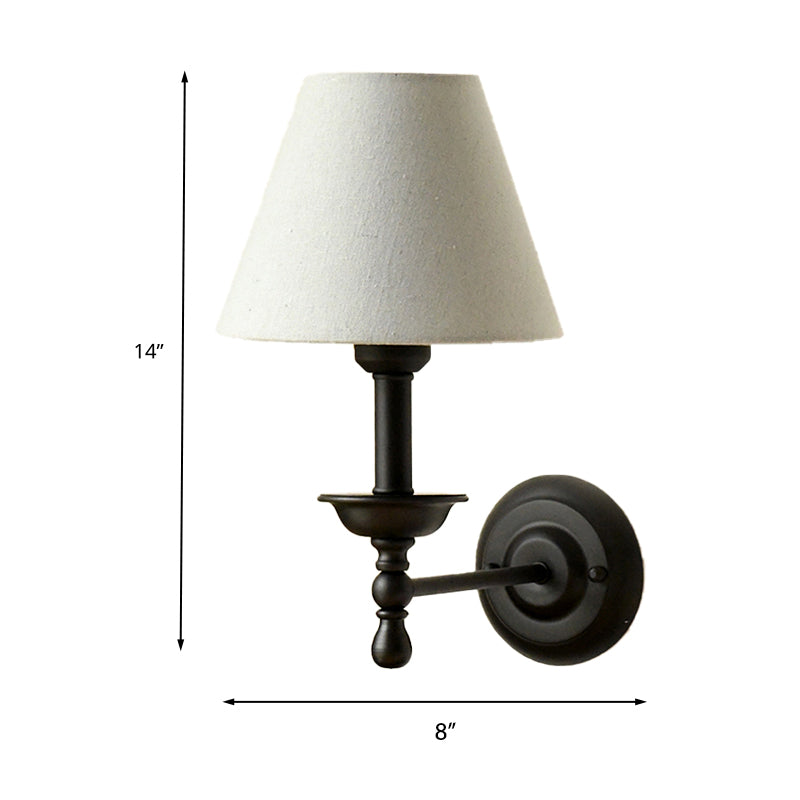 1 Leichte Metall-Wandlampe Traditionell Grau-Blau/Weiße Stoffkonus-Schirm Schlafzimmer Wandleuchte | Brehn