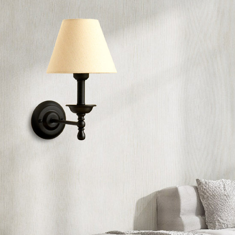 1 Leichte Metall-Wandlampe Traditionell Grau-Blau/Weiße Stoffkonus-Schirm Schlafzimmer Wandleuchte | Brehn