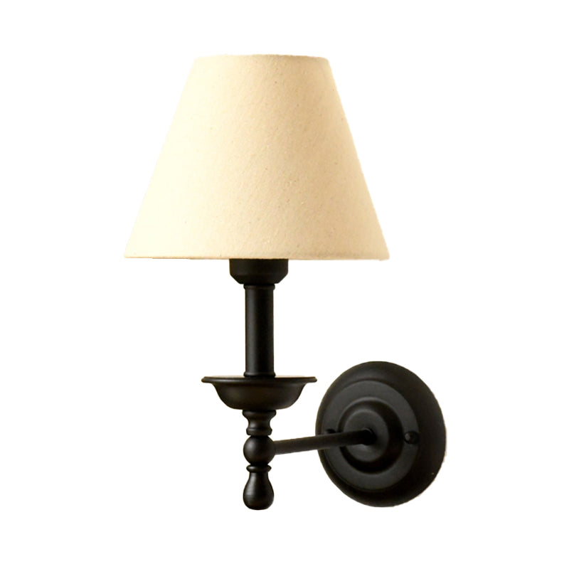 1 Leichte Metall-Wandlampe Traditionell Grau-Blau/Weiße Stoffkonus-Schirm Schlafzimmer Wandleuchte | Brehn