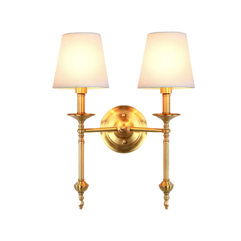Messing Kegel Wandlampe Retro Weißer Stoffschirm 1/2 Glühbirnen Esszimmer Wandwandleuchte Beleuchtung | Brehn
