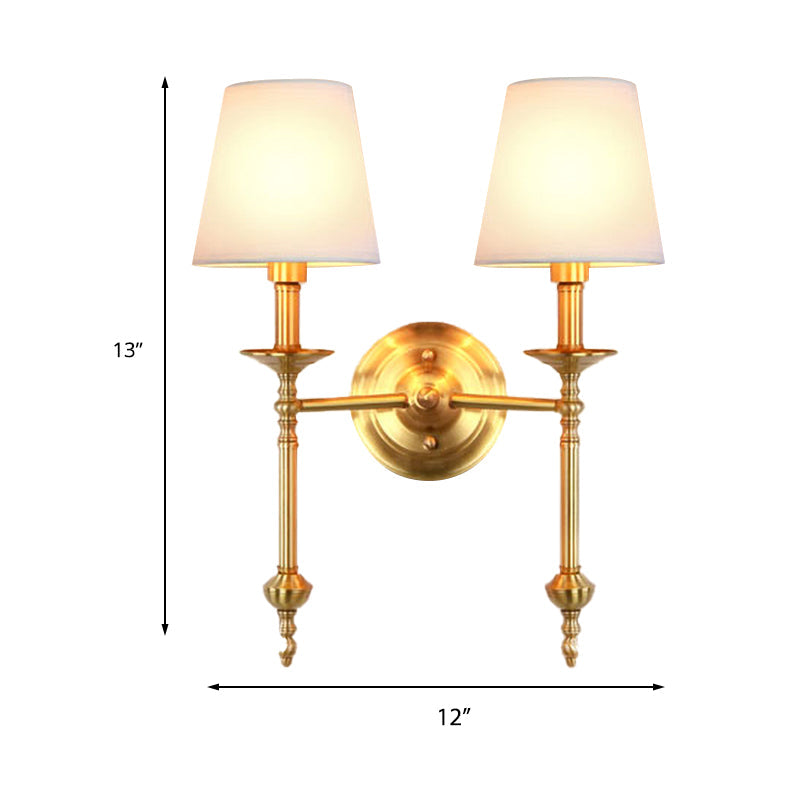 Messing Kegel Wandlampe Retro Weißer Stoffschirm 1/2 Glühbirnen Esszimmer Wandwandleuchte Beleuchtung | Brehn