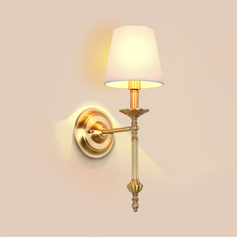 Messing Kegel Wandlampe Retro Weißer Stoffschirm 1/2 Glühbirnen Esszimmer Wandwandleuchte Beleuchtung | Brehn