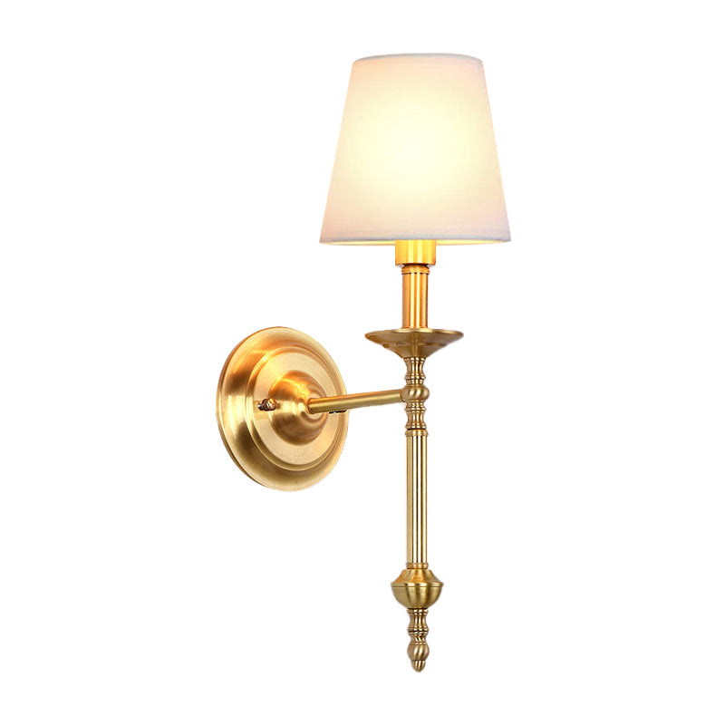 Messing Kegel Wandlampe Retro Weißer Stoffschirm 1/2 Glühbirnen Esszimmer Wandwandleuchte Beleuchtung | Brehn