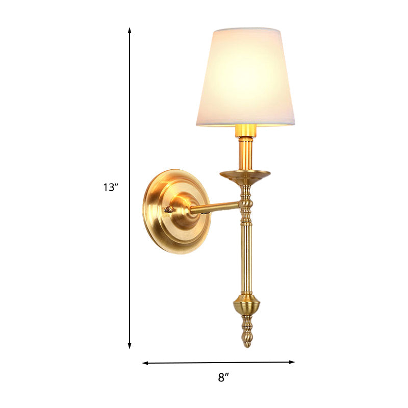 Messing Kegel Wandlampe Retro Weißer Stoffschirm 1/2 Glühbirnen Esszimmer Wandwandleuchte Beleuchtung | Brehn