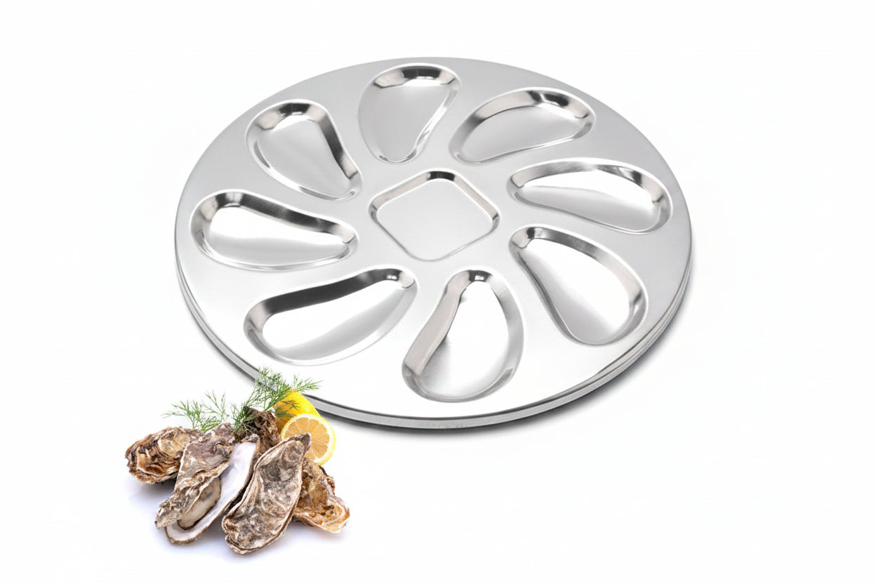 Austernteller Servierplatte Aus Hochwertigem Edelstahl mit Muschelmulden Für Meeresfrüchte Brehn