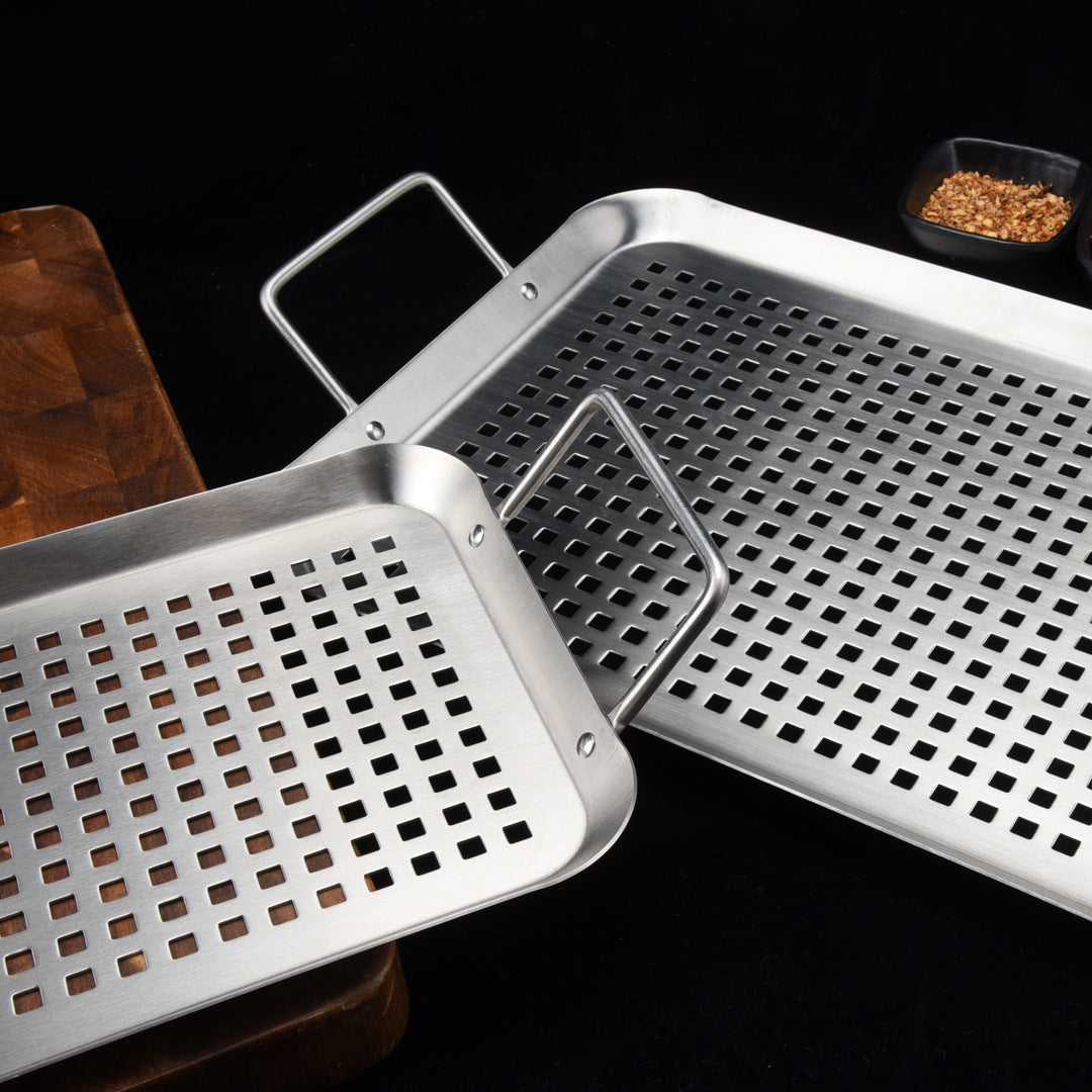 Perforiertes Edelstahl Grillblech Set mit Abnehmbaren Griffen und Hitzebeständiger Oberfläche Brehn