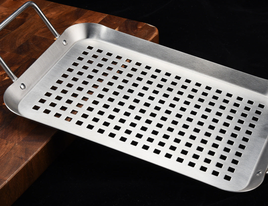 Perforiertes Edelstahl Grillblech Set mit Abnehmbaren Griffen und Hitzebeständiger Oberfläche Brehn