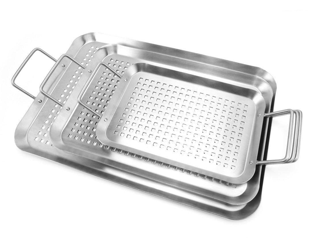 Perforiertes Edelstahl Grillblech Set mit Abnehmbaren Griffen und Hitzebeständiger Oberfläche Brehn