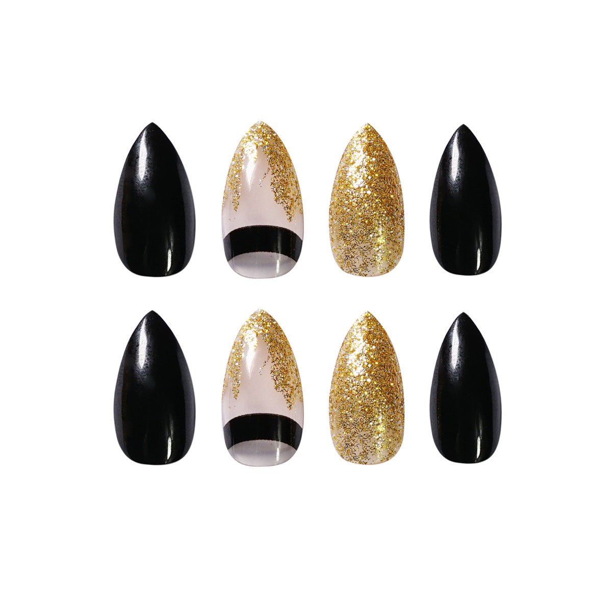 Kunstvolle Nagelverlängerungen mit schwarzem Glanz und eleganten Akzenten Brehn