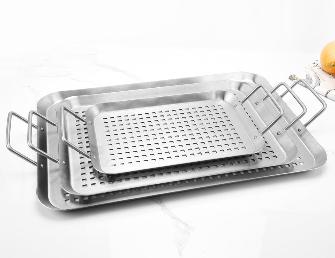 Perforiertes Edelstahl Grillblech Set mit Abnehmbaren Griffen und Hitzebeständiger Oberfläche Brehn