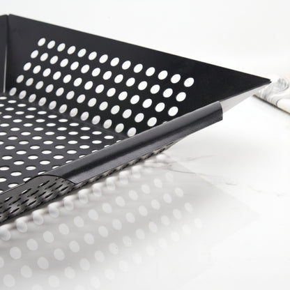 Quadratischer Grillkorb mit Rundlochperforation, Hohem Rand und Seitlichen Griffen Brehn