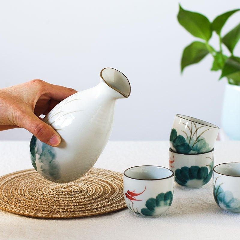 Japanische handgefertigte Goldfisch Keramik Sake Set | Brehn