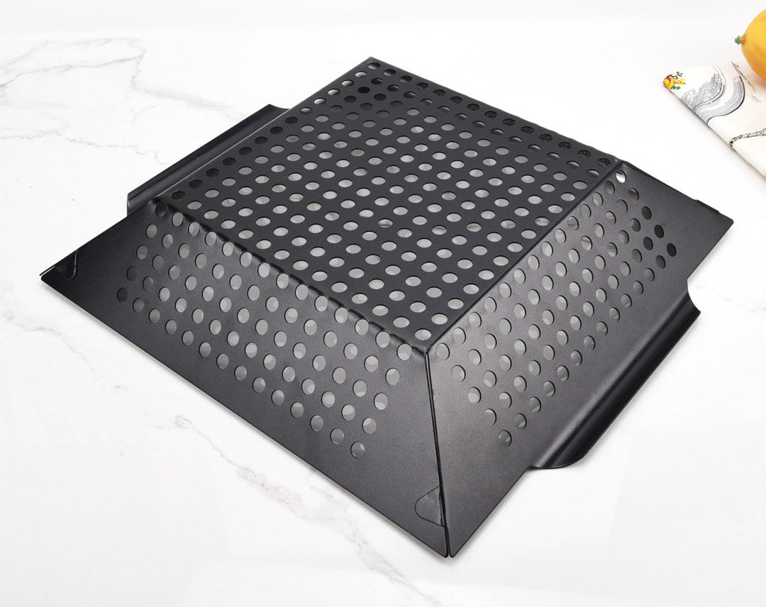 Quadratischer Grillkorb mit Rundlochperforation, Hohem Rand und Seitlichen Griffen Brehn