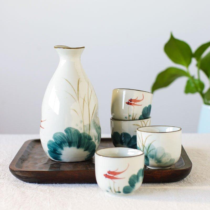 Japanische handgefertigte Goldfisch Keramik Sake Set | Brehn