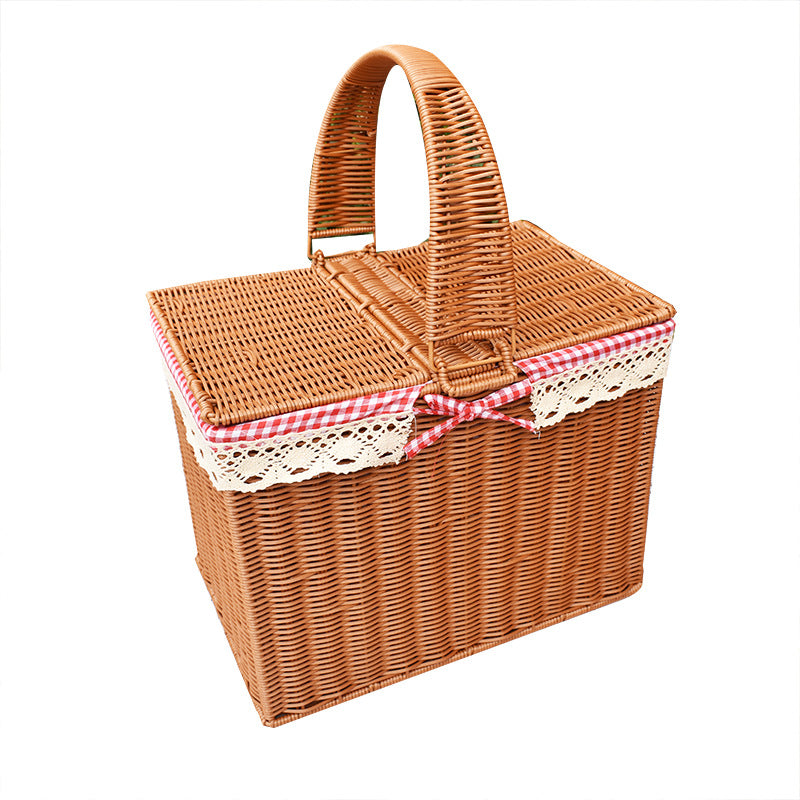 Handgefertigter Rattan-Picknickkorb mit Deckel Brehn