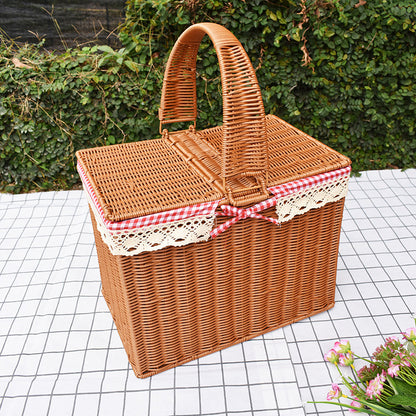 Handgefertigter Rattan-Picknickkorb mit Deckel Brehn