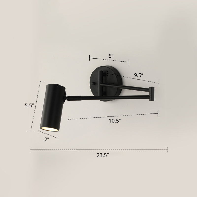 Tubuläre Bettwandmontierte Leselampe Metall 1 Glühbirne Postmoderne Wandleuchte mit ausziehbarem Arm | Brehn