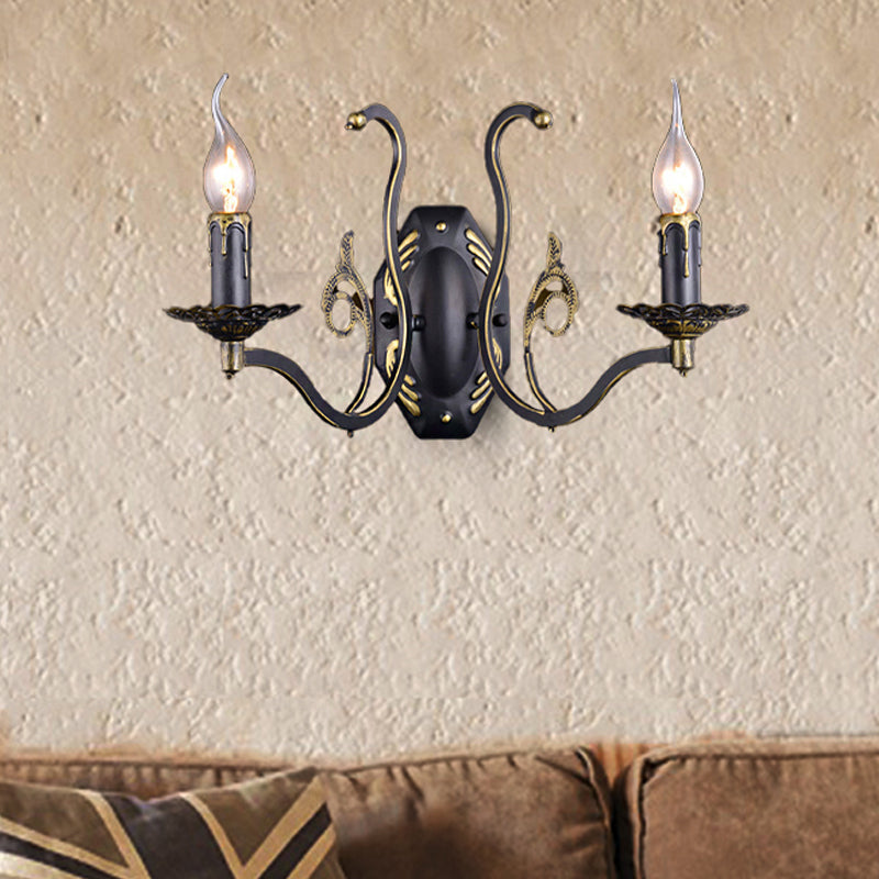 Brehn | Kandelaar Woonkamer Wandlamp Retro Metaal 1/2-Licht Zwarte Wandgemonteerde Lamp