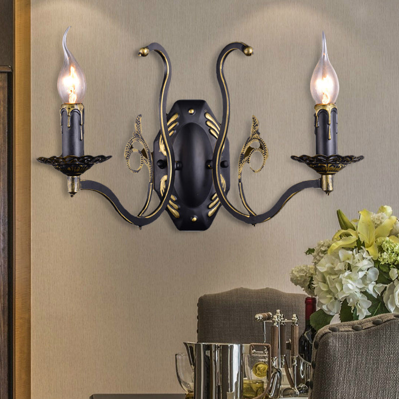 Brehn | Kandelaar Woonkamer Wandlamp Retro Metaal 1/2-Licht Zwarte Wandgemonteerde Lamp